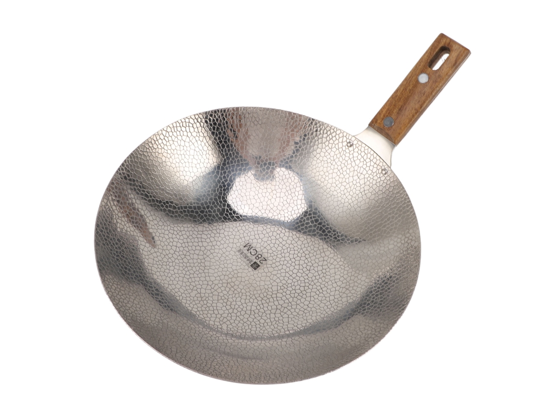 Frigideira de Aço Inoxidável 304 com Cabo de Madeira 28cm | S/MARCA