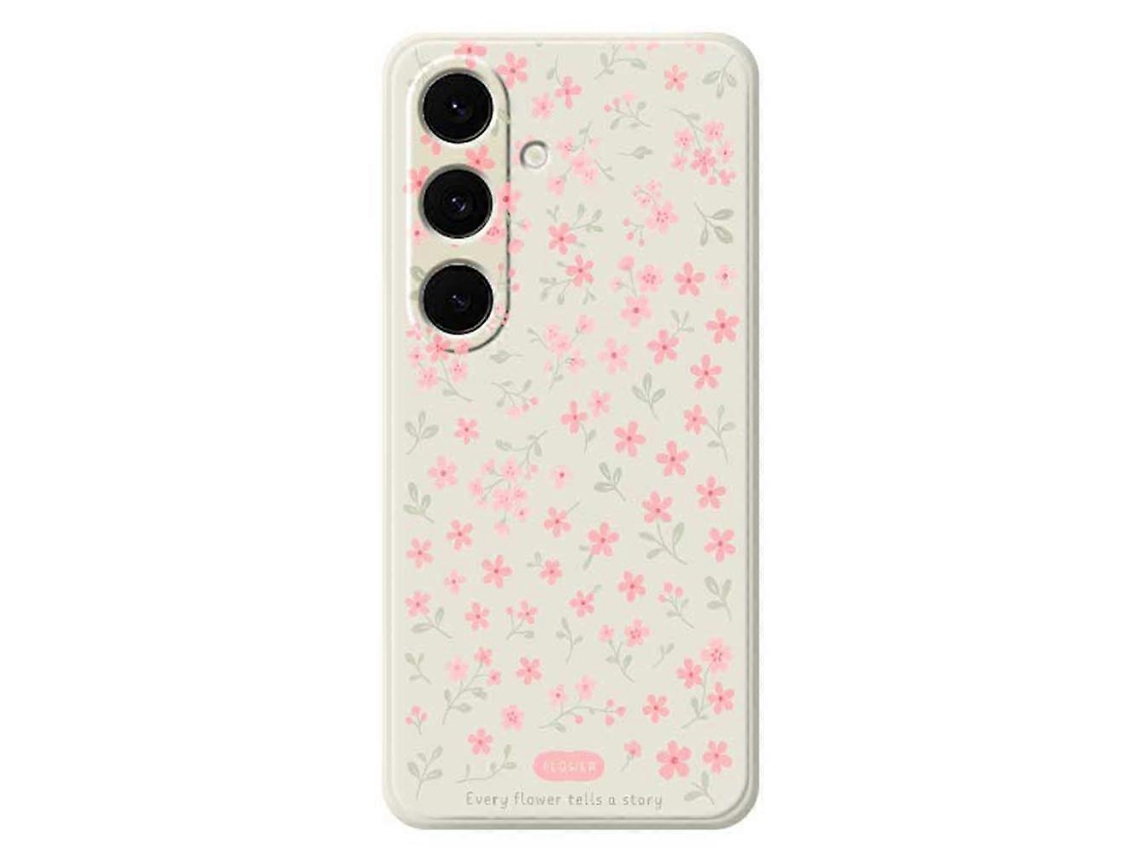 Capa Tkdaddy Para Samsung Galaxy S24 Fe, Rosa, Estampa De Flores Pequenas, Borda Reta, Capa Traseira De Tpu, Bege