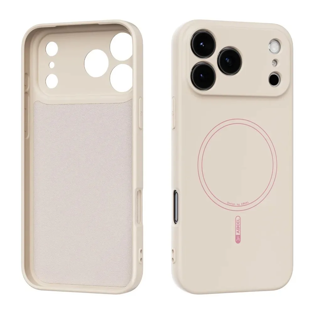 Capa De Silicone Líquido Para Iphone (iphone 14 Pro, Cor Branco-creme) Com Encaixe Magnético Magsafe.