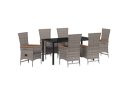 Conjunto 7 De Jantar De Jardim Com Vidaxl E Travesseiros Cinza Vime Pe