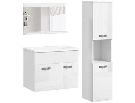 Conjunto Móveis Casa de Banho Melamina de Madeira KLEANKIN  Cerâmica e Vidro cor Branco 30x30x131 5 cm