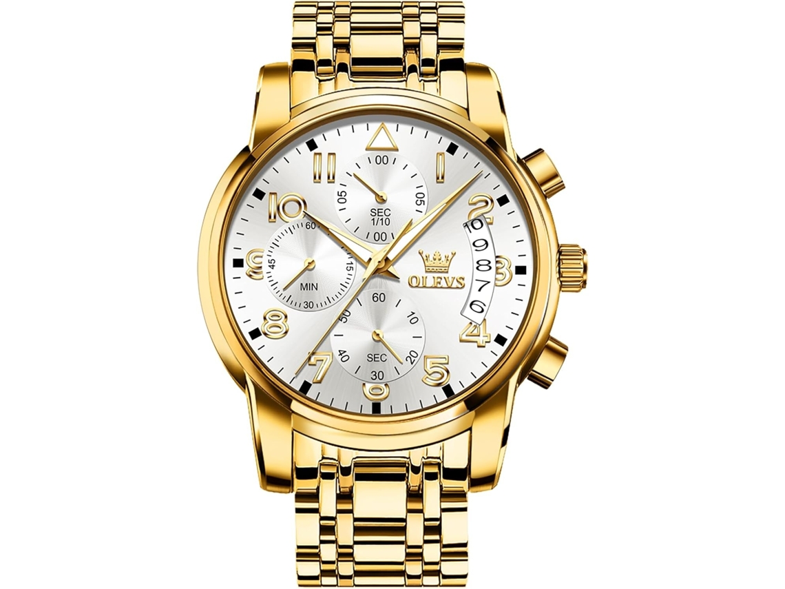 Lurelia Relógio Cronógrafo Masculino, Movimento De Quartzo, Data/calendário, Luminoso, Detalhes Com Strass, Fase Da Lua, 42 Mm, Aço Inoxidável