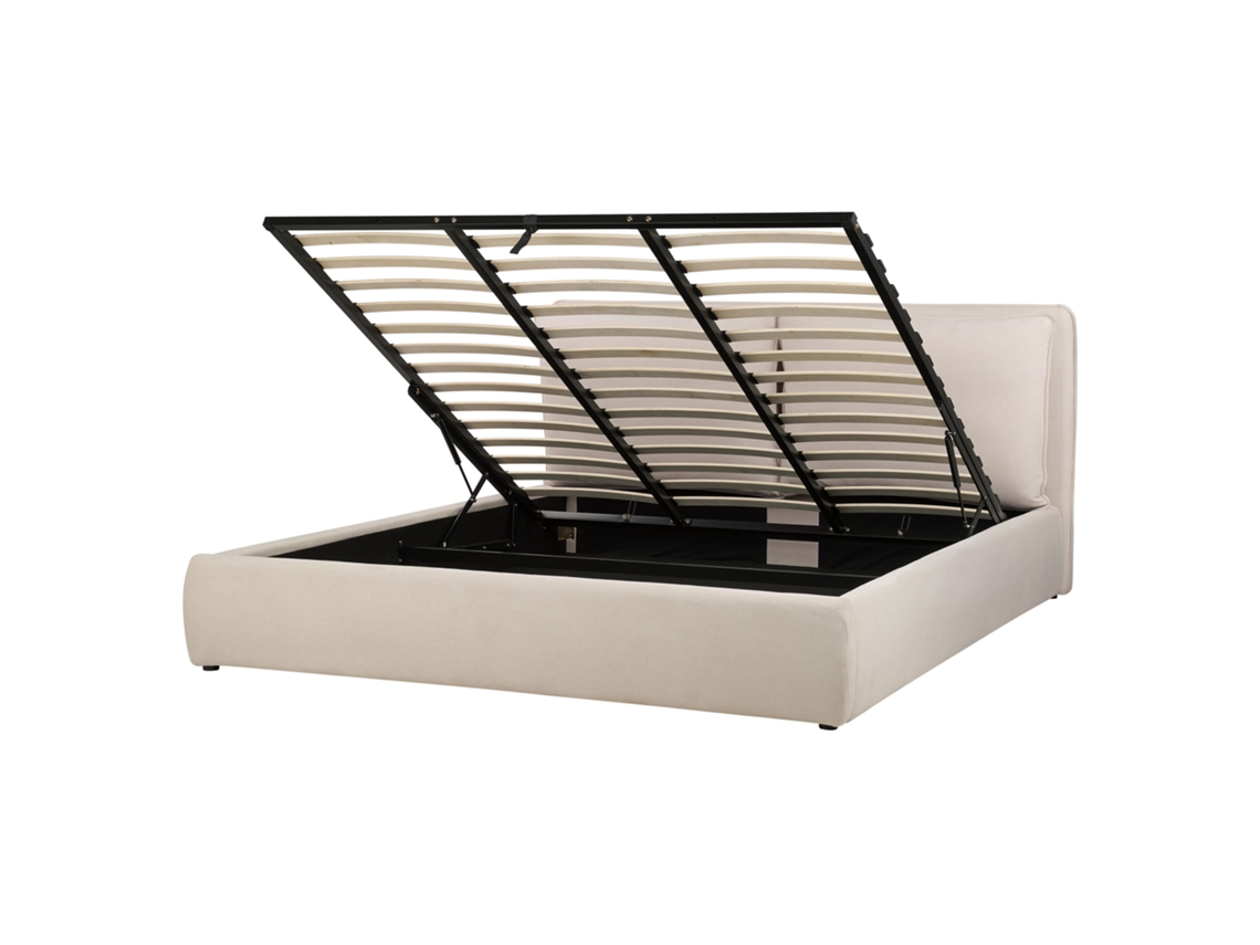 Cama de Casal BELIANI Bajonna de Tecido Creme Claro 180x200