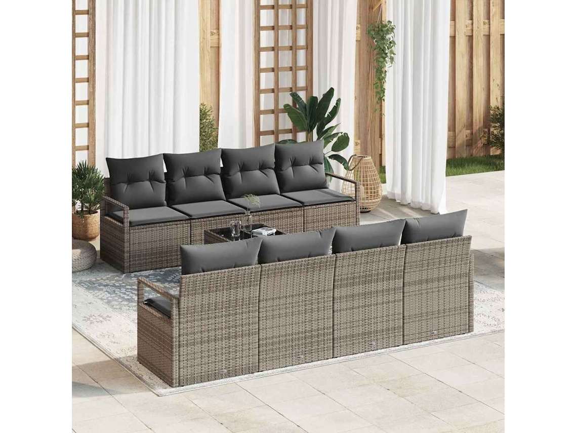 Vidaxl Conjunto De Sofás Com Almofada Manual 7 Pcs Cinzeto Vime Pe