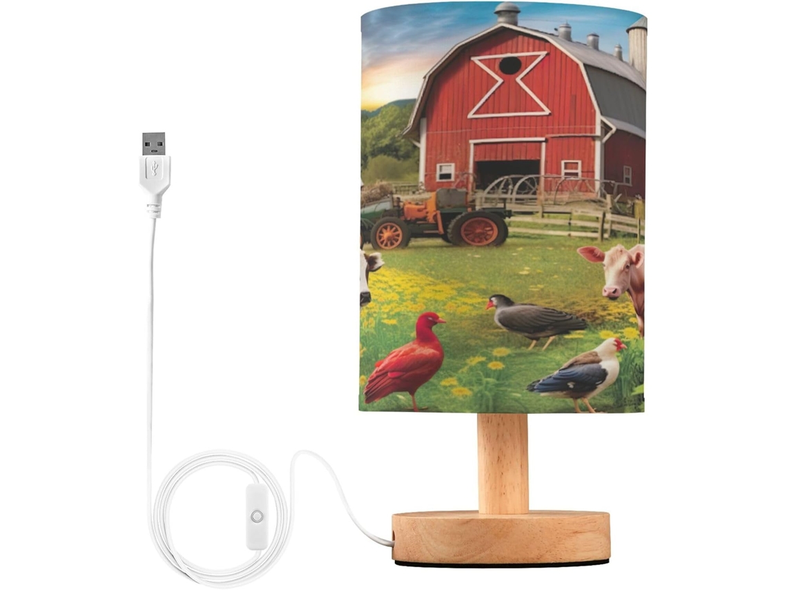 Luminária De Cabeceira Led Para Quarto, Luminária De Leitura Com Cúpula Tecido, Base De Madeira E Porta Usb Para