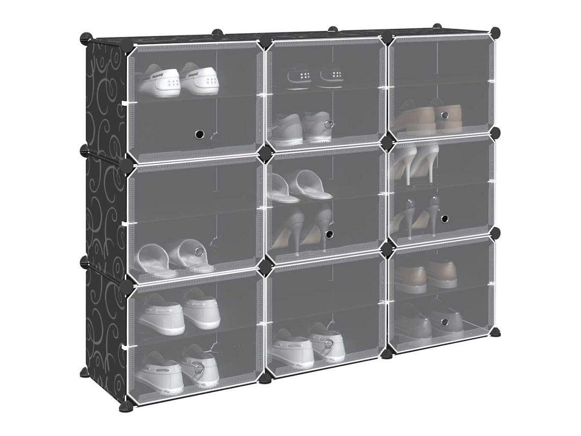 Vidaxl Organizador De Arrumação Com 9 Cubos E Portas Pp Preto