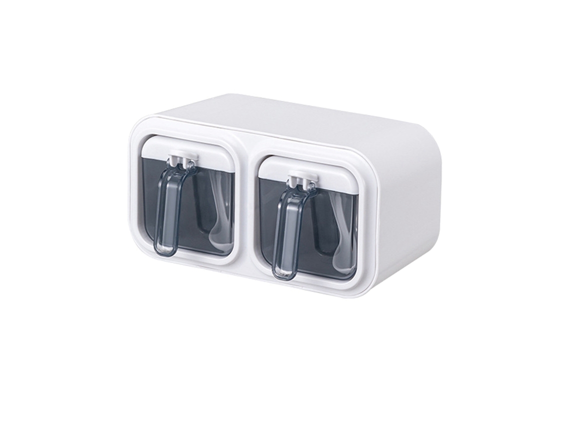 Conjunto de Caixas de Temperos para Parede Autoadesivo 2 Compartimentos Transparente Branco 21.5x11x11cm