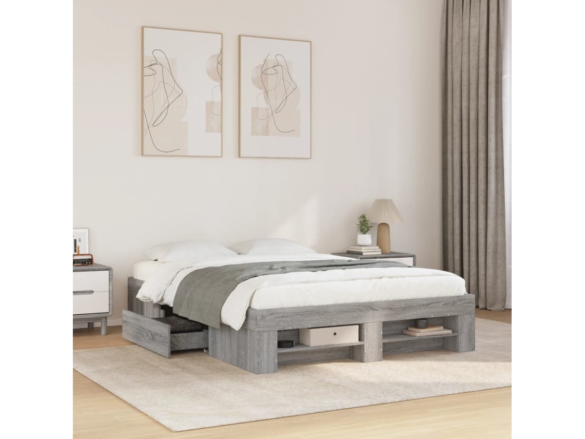 Estrutura De Cama 135x190 Cm Derivados De Madeira Cinza Sonoma