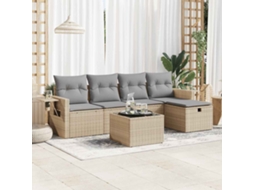 Vidaxl 6 Pcs Conjunto De Sofás P/ Jardim Com Almofadões Vime Pe Bege