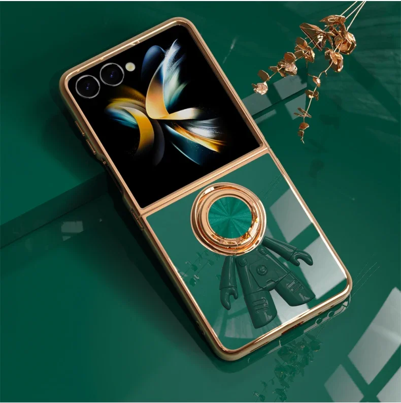 (verde, Galaxy Z Flip6) Capa Elegante Com Acabamento Galvanizado, Design De Astronauta E Suporte De Anel Magnético