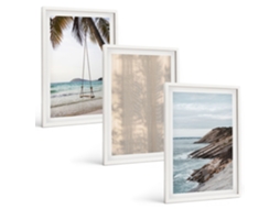 Composição De Quadros Na Parede Areia De Verão, Vistas Para O Mar Moldura Branca Quadros Para O Escritório Espelharte (3 Piezas De 40x60 Cm)