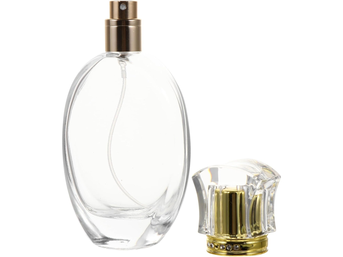 Frasco De Perfume Elegante Com Tampa Dourada, Vidro Transparente E Strass