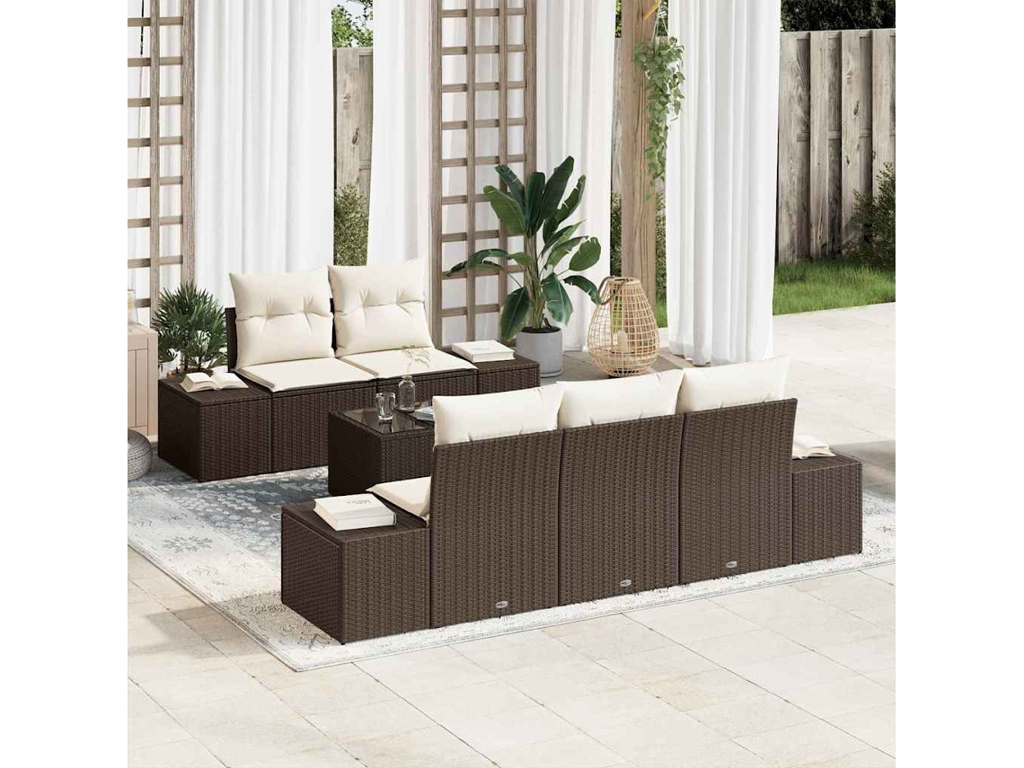 Vidaxl Conjunto De Sofá De Jardim Castanho Vime Pe