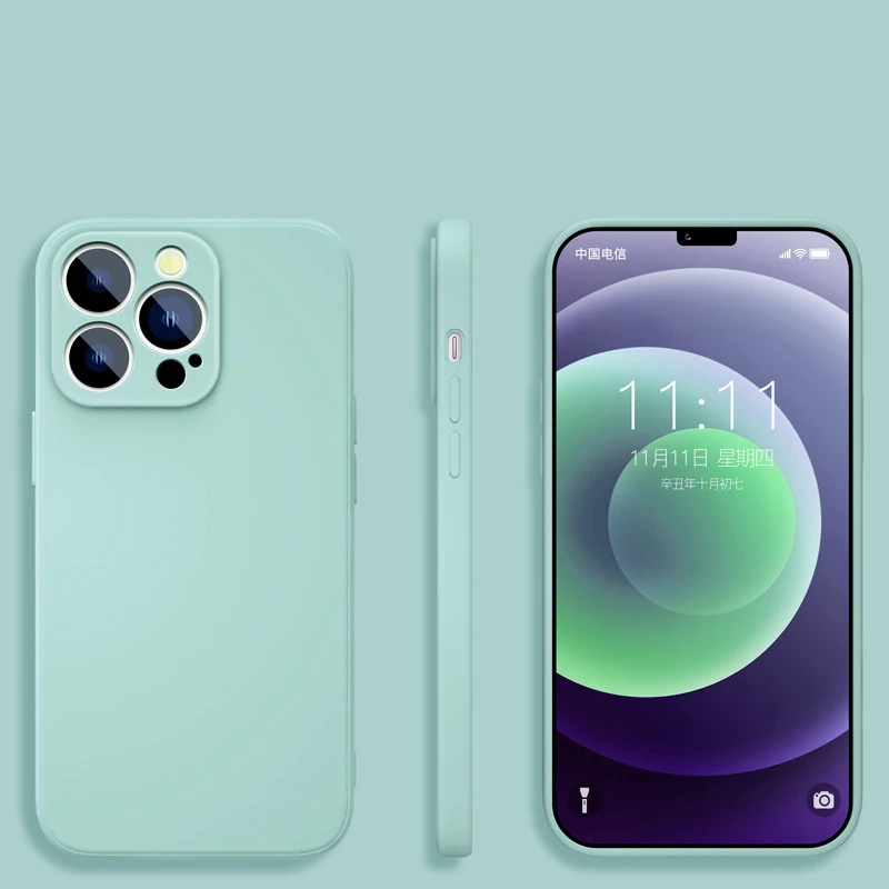 Capa Quadrada De Silicone Líquido (ciano) Para Iphone 7 Plus E 8 Plus, Com Proteção Para Lentes.
