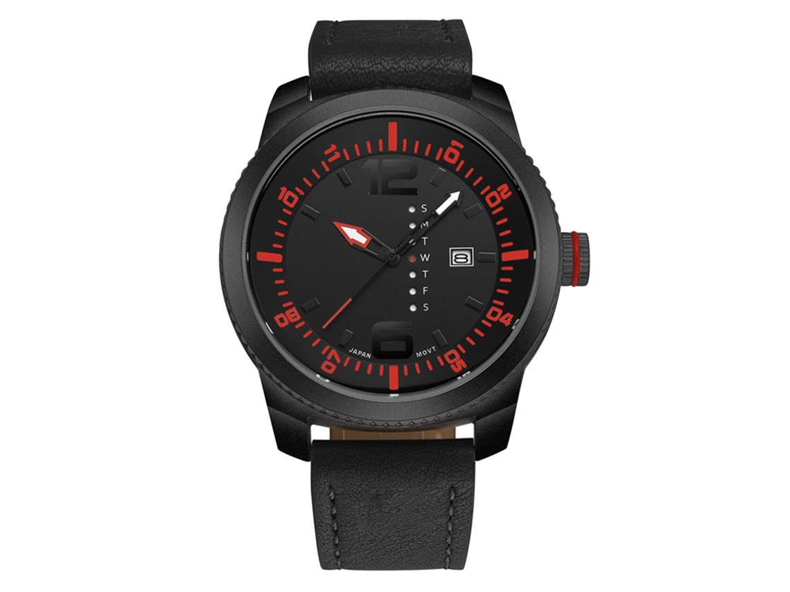 Relógio masculino à prova d'água em couro PU, novo design moderno, cor vermelha.