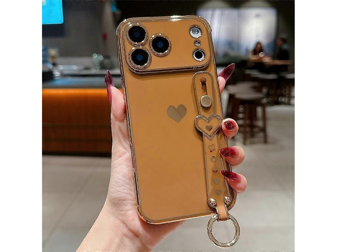Capa para Iphone 17 Pro com Suporte de Pulso e Design de Coração em Tpu. Suporte para Dedo. TAISHENGDA