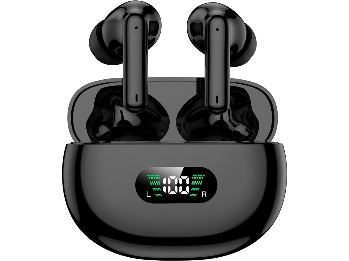 Auscultadores Bluetooth Sem Fios, Intra auricular 5.3 Desportivo, Ecrã Led, Estéreo Hifi P/ Trabalho/estudo, 22h Preto JIAPEI
