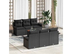Vidaxl Conjunto De Sofá De Jardim 7 Unid. Preto Vime Pe