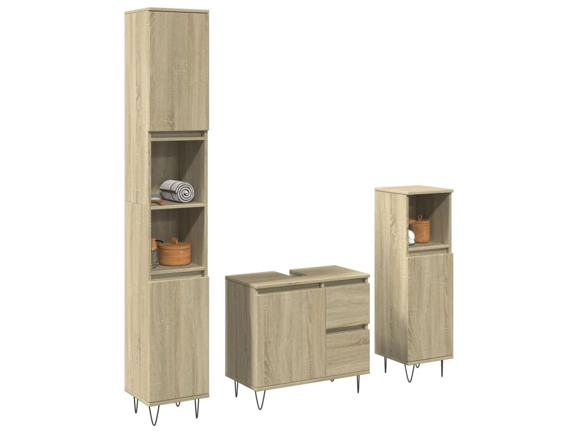 Vidaxl 3 Pcs Conj. Móveis Casa Banho Derivados Madeira Carvalho Sonoma