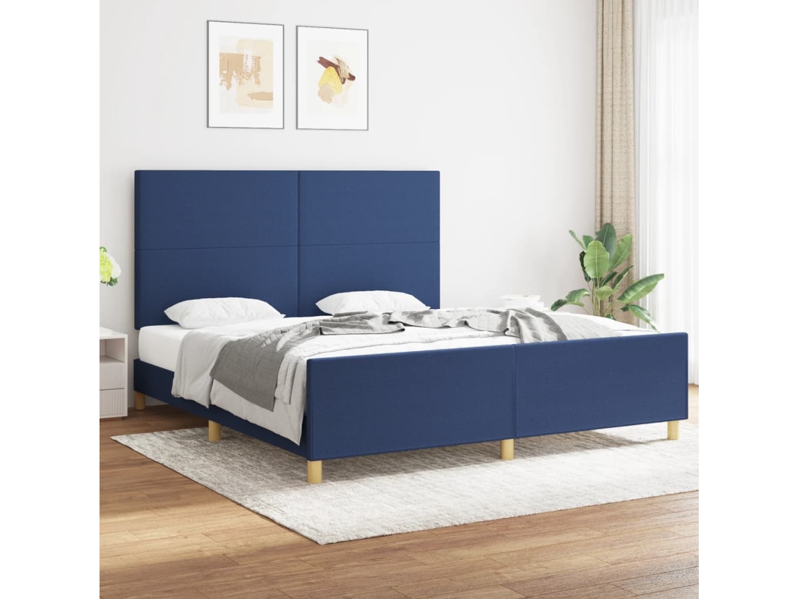 Estrutura De Cama Sem Colchão 180x200 Cm Tecido Azul