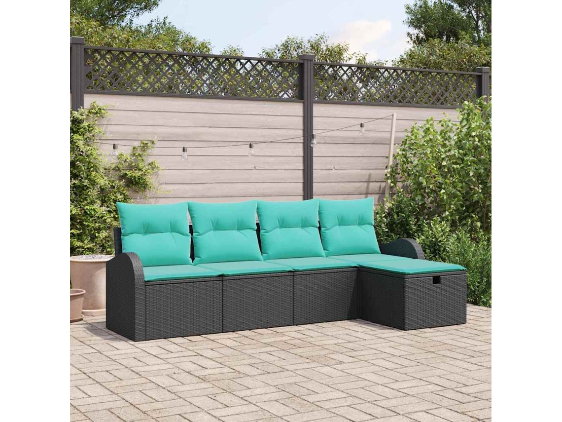 Vidaxl Conjunto De Sofá De Jardim 5 Pcs Preto Rattan Sintético