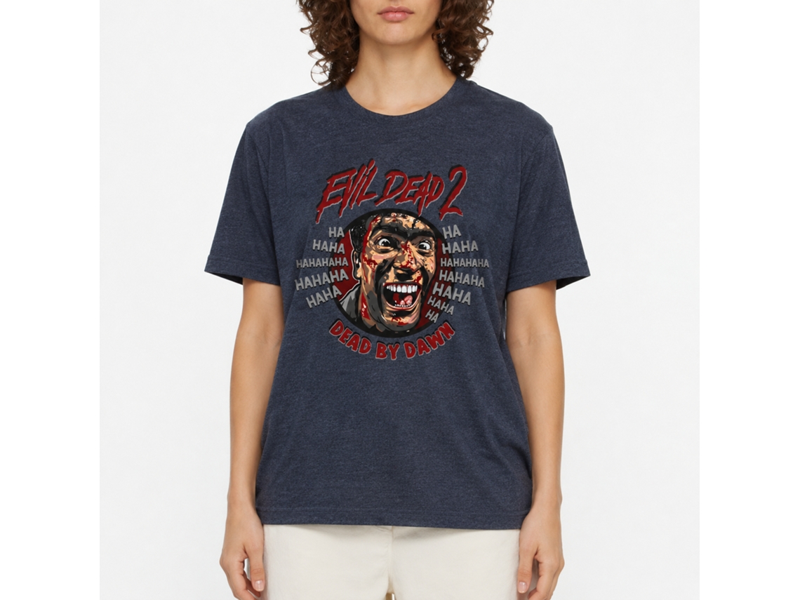 Rockinstone Evil Dead Ha Hahaha Heather Navy Adult T-shirt Size:s