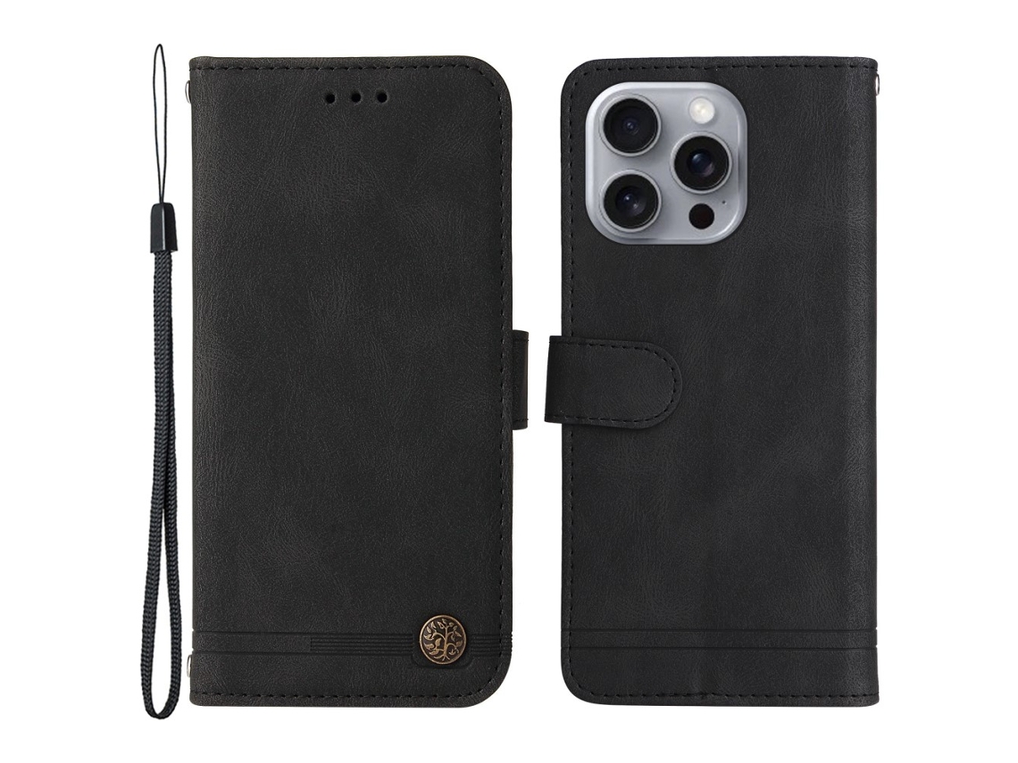 Capa Em Couro Pu, Com Suporte E Pega Para Apple Iphone 16 Pro Max - Preto