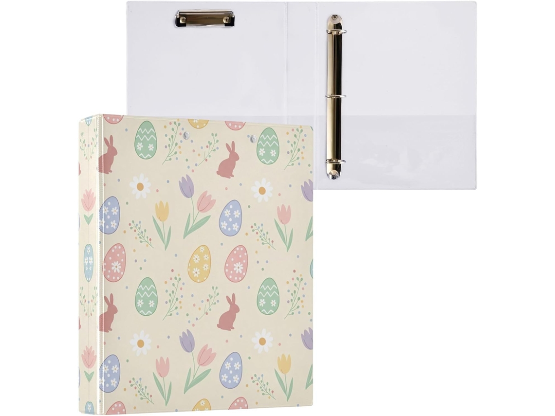 Pasta de 3 Argolas para Papel Tamanho Carta , Coelhinho da Páscoa Redondo e Fofo com Porta pra (27,9 X 21,6 Cm)