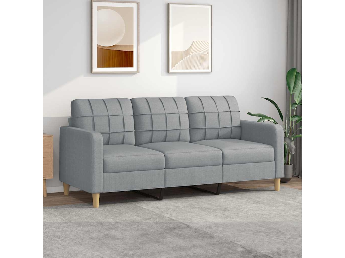 Vidaxl Sofá De 3 Lugares 180 Cm Tecido Cinza-claro