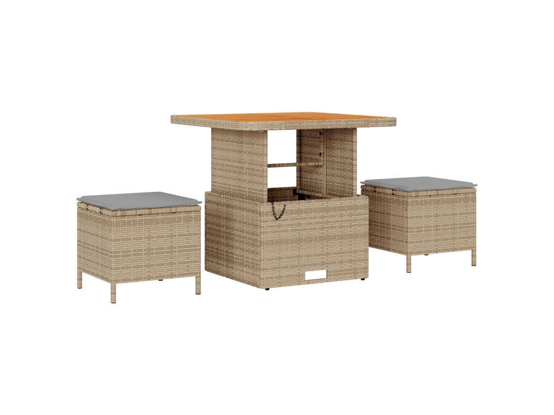 Conjunto 3 Conjunto De Jantar Para Jardim Vidaxl Bege Vime Pe