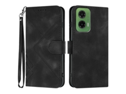 Capa Tipo Carteira Para Motorola Moto G35 5g Com Estampa De Couro Pu E Alça Preta