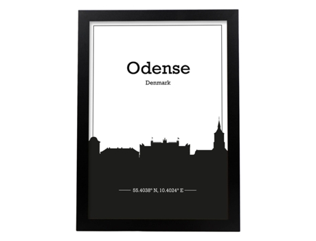 Pôster De Mapa Odense - Dinamarca. Perde Com O Horizonte Das Cidades No Norte Da Europa Com Sombra Negra. Sem Quadro