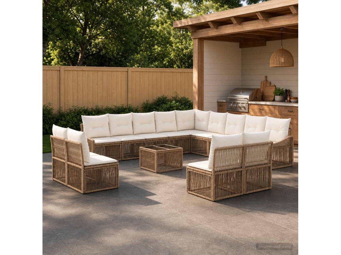 Vidaxl Conjunto De Sofá De Jardim 14 Unid. Bege Vime Pe