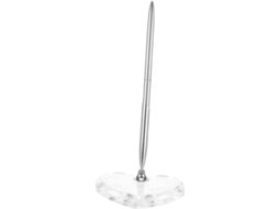 Caneta de Assinatura Prateada para Casamento com Suporte em Acrílico Formato Coração, Ideal Convidados Cerimôn