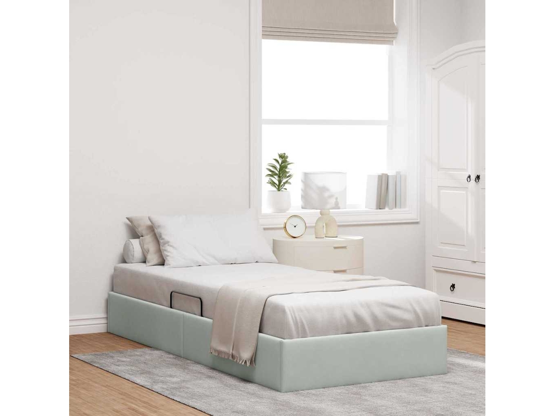 Vidaxl Cama Com Armazenamento Cinzento-claro 100 X 190 Cm Veludo