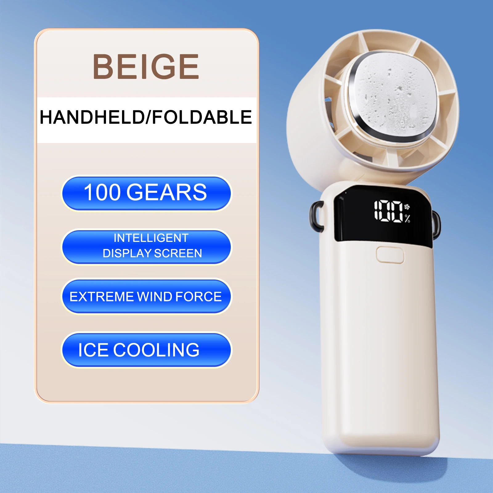 (branco) Novo Ventilador Portátil Digital De Mão Com 5 Velocidades Ajustáveis, Mini Ventilador De Turbina Para Resfriamento