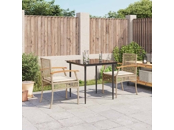 Vidaxl 3 Pcs Conjunto De Jantar P/ Jardim Com Almofadões Vime Pe Bege