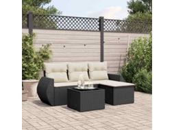 Vidaxl 5 Pcs Conjunto Sofás De Jardim Com Almofadões Vime Pe Preto