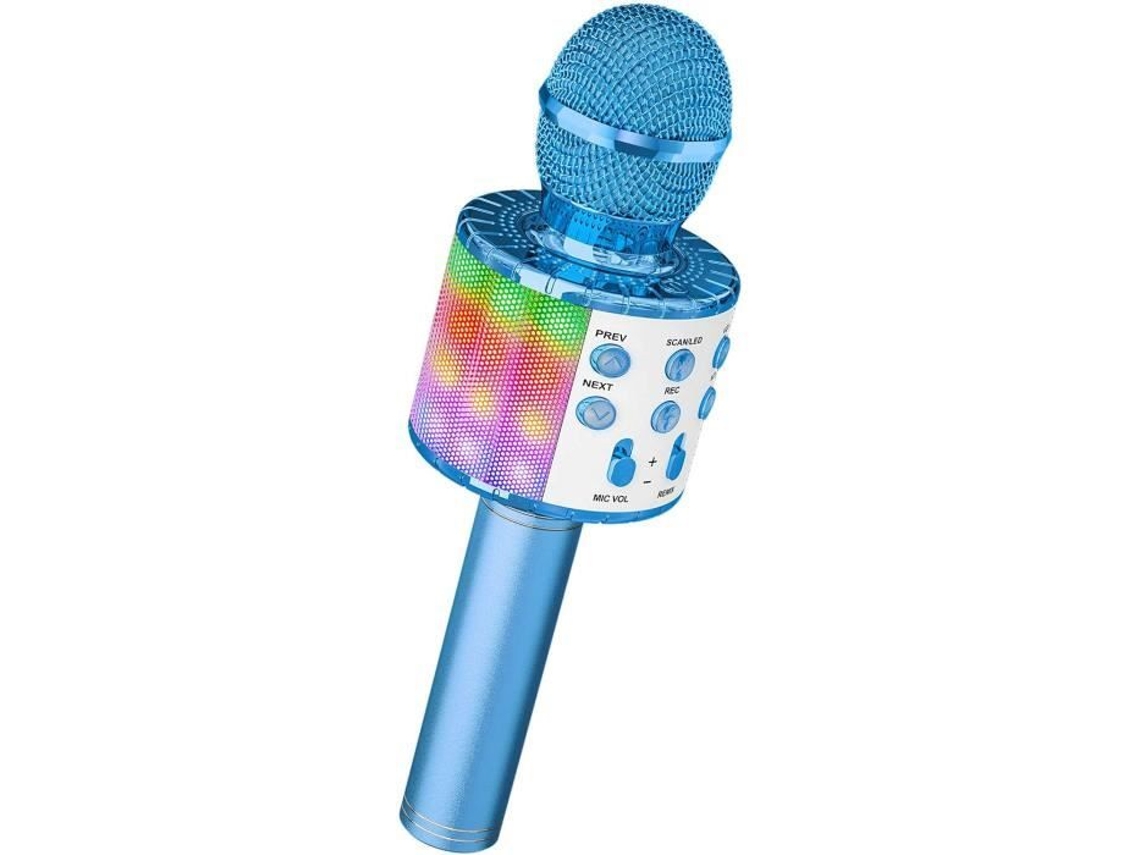 Microfone de karaokê sem fio, reprodutor de karaokê portátil 4 em 1 com microfone Bluetooth e luzes LED dançantes, para cantar em festas 172