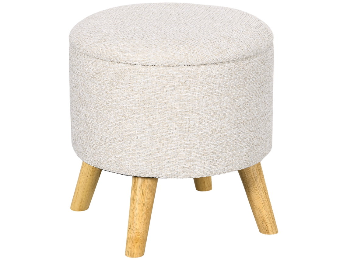 Puf Redondo com Espaço de Armazenamento, Pés de Madeira, Design Moderno CREME ORBITRA COMMERCE