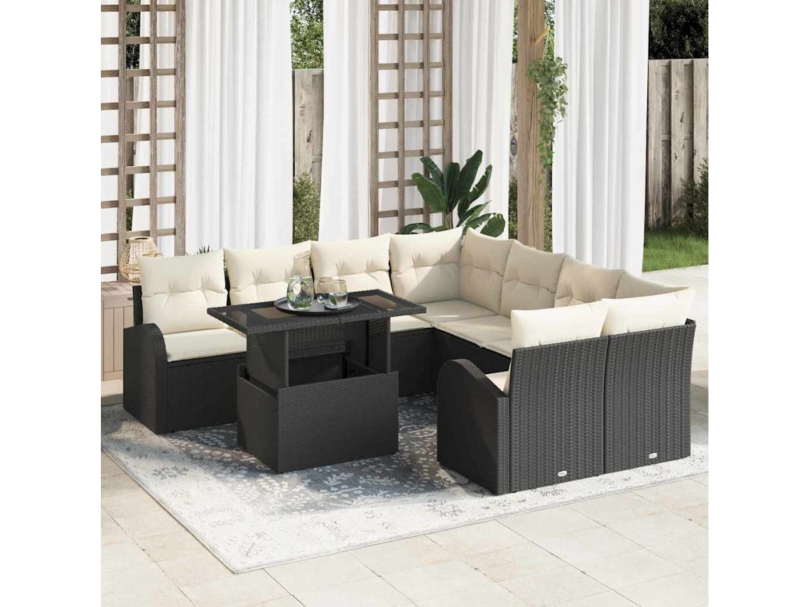 Vidaxl Conjunto De Sofá De Jardim 9 Unid. Preto Vime Pe