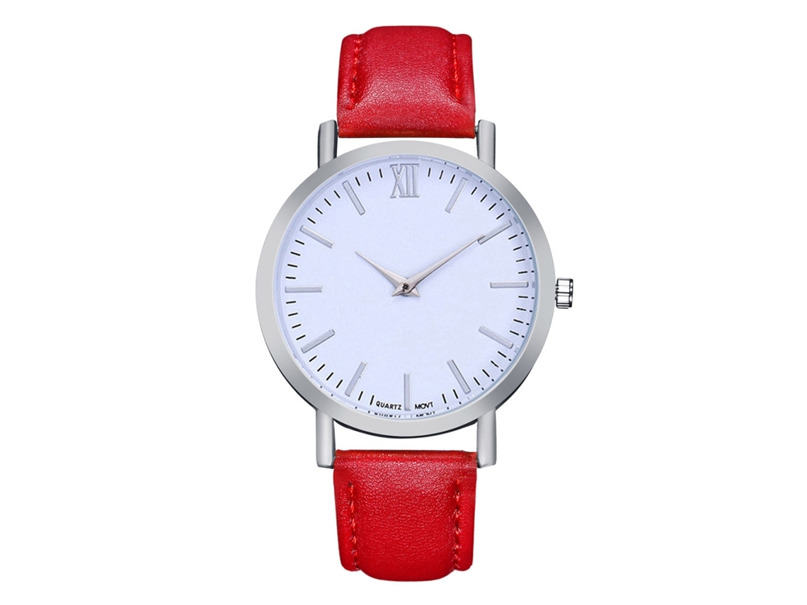 Relógio de quartzo unissex Zhoulianfa com pulseira simples de couro PU (vermelho)