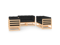 Vidaxl 6 Pcs Conjunto Lounge De Jardim C/ Almofadões Pinho Maciço