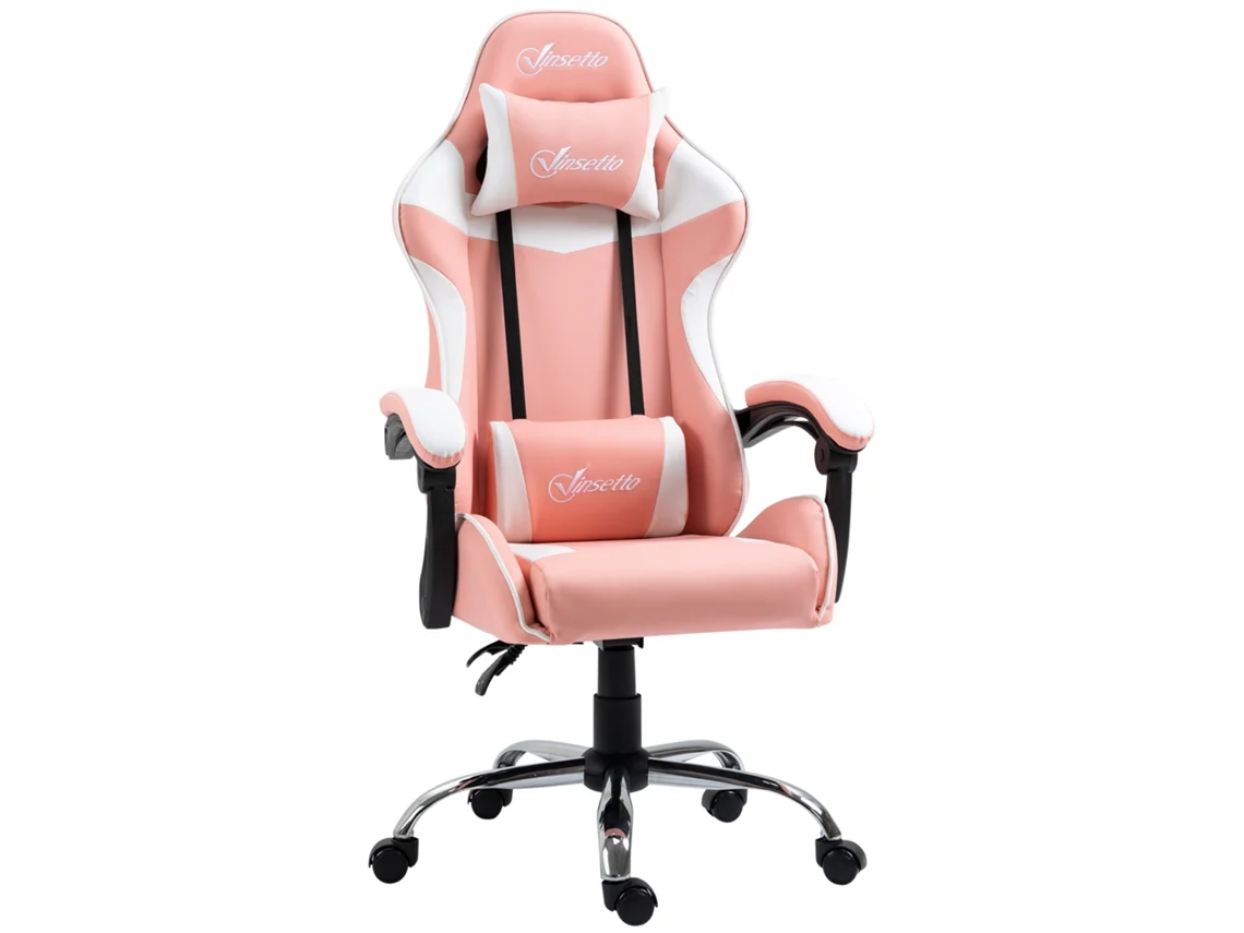 Cadeira Gaming Ergonômica Espuma, Metal, Pp E Pvc Cor Rosa E Branco 63x67x122-130cm Vinsetto