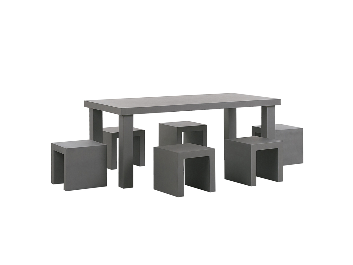 Conjunto De Refeição De Jardim Para 6 Pessoas Beliani Taranto De Cimento Com Fibra Cinzento 180x90x76