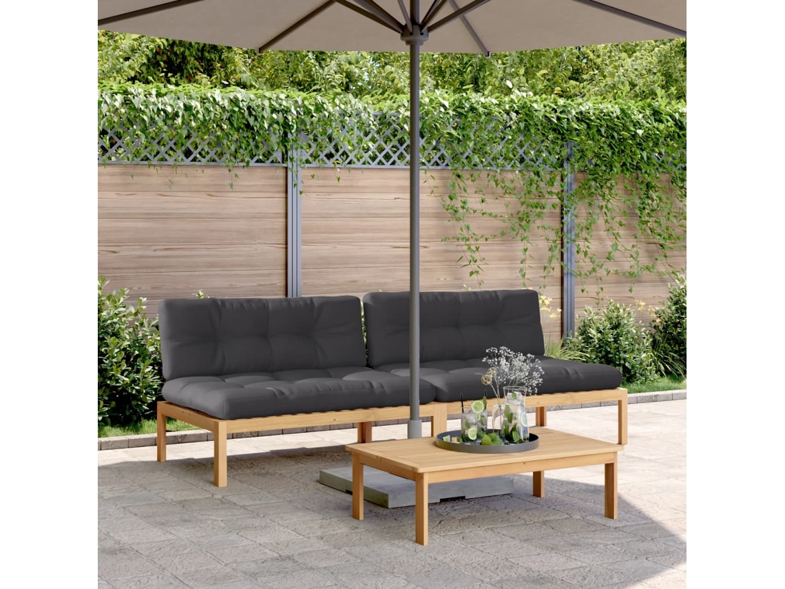 Sofás Centro Paletes P/ Jardim 2pcs C/ Almofadões Acácia Maciça Dkd Home Decor