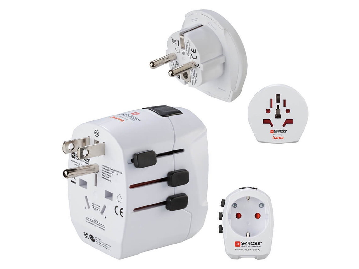 Adaptador De Viagem World Pro Light Usb De 3 Pinos