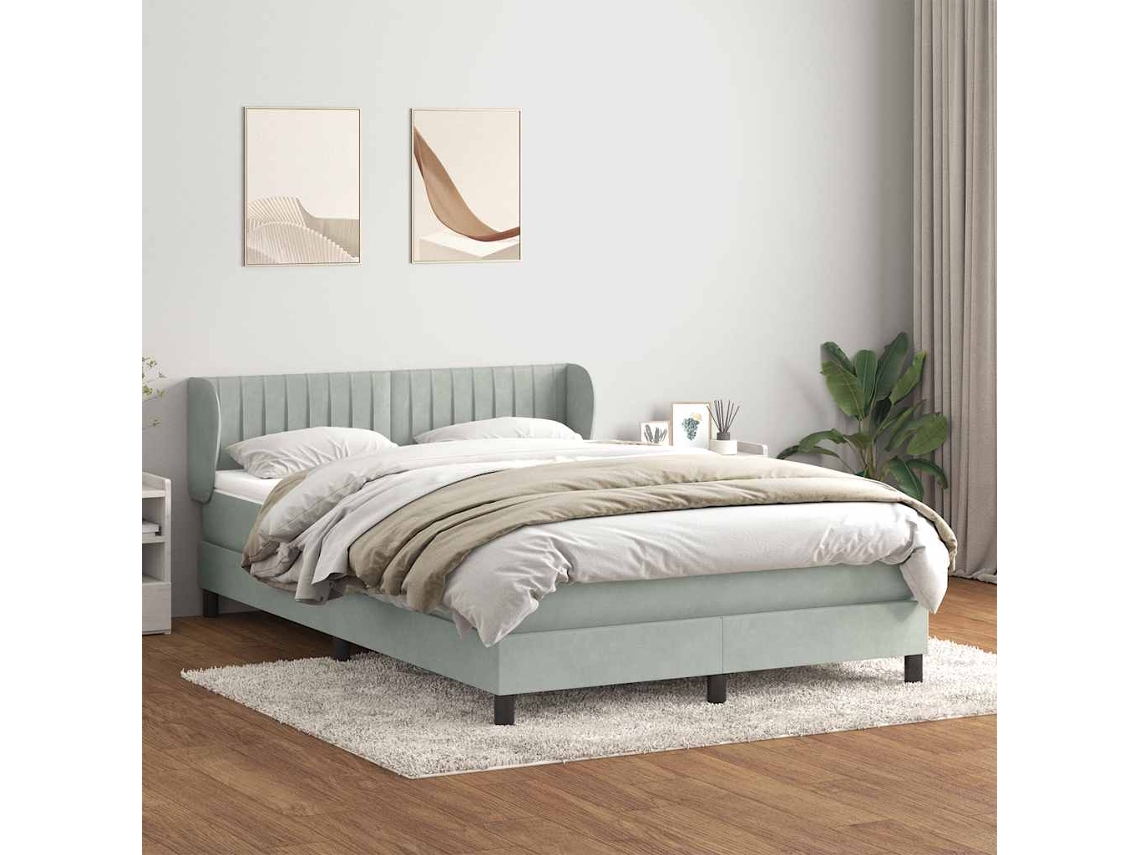 Vidaxl Cama Com Molas/colchão 160x210 Cm Veludo Cinzento-claro