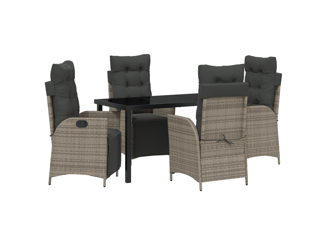 Conjunto 5 Conjunto De Jantar Para Jardim Vidaxl Cinzento Vime Pe (140 X 70 X 73 Cm)