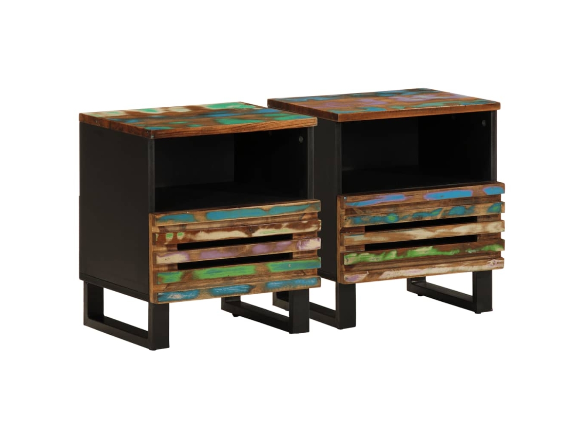 Vidaxl Mesas De Cabeceira 2 Pcs 40x34x46 Cm Madeira Recuperada Maciça